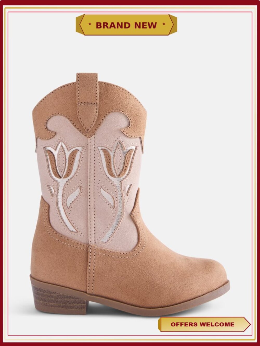 Toddler Girls Western Cowgirl Boots Pull-On Tulip Cutout